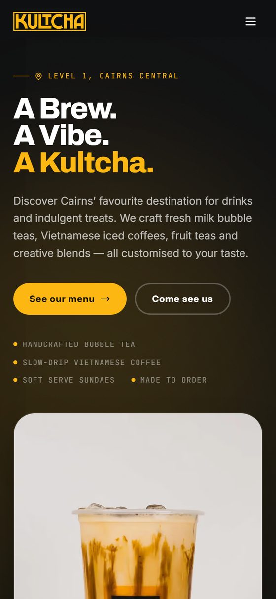 Kultcha homepage on a phone-width screen